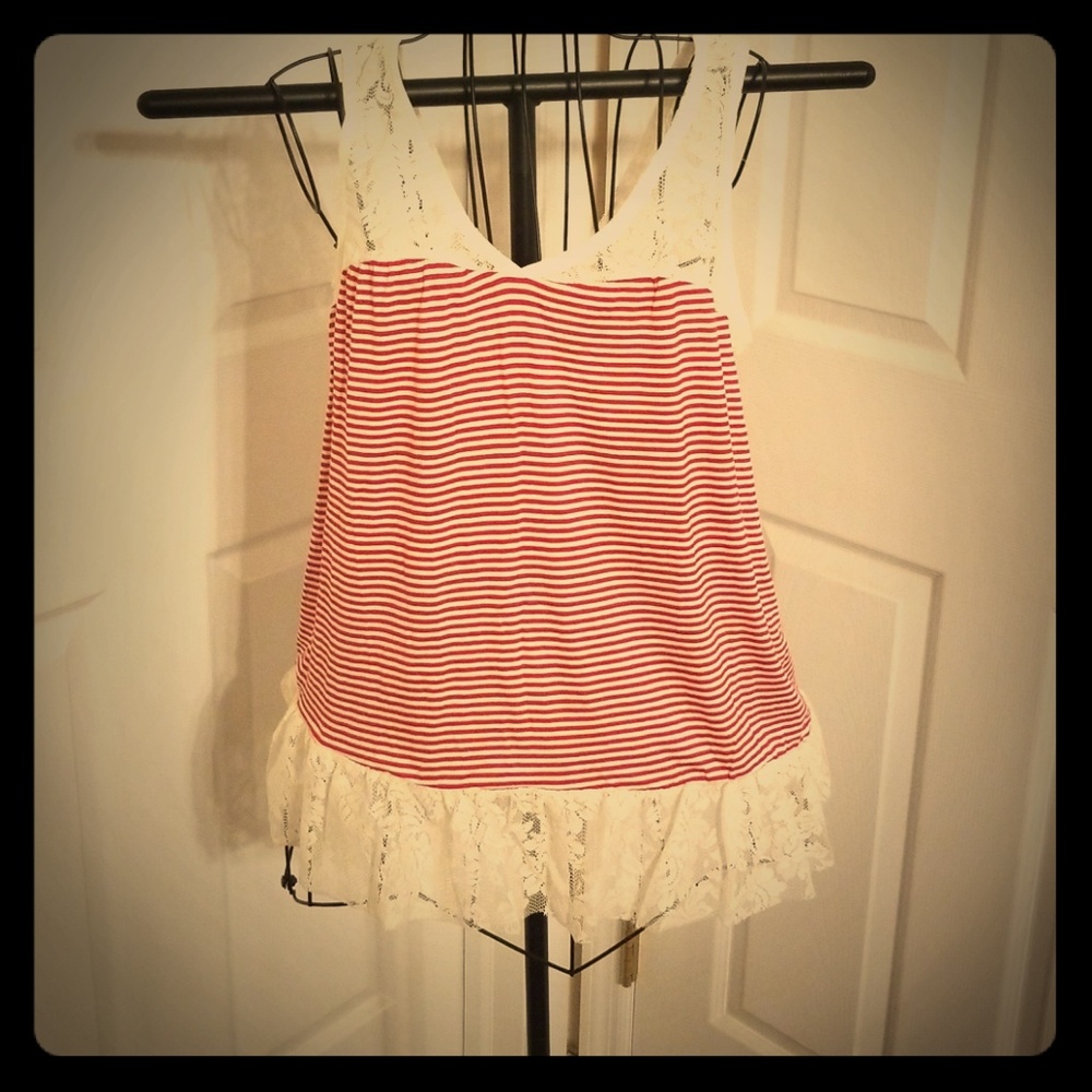 Striped baby doll tank with lace